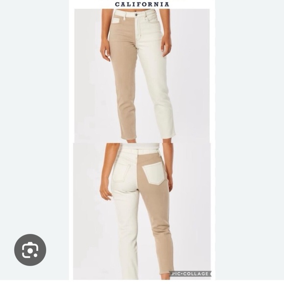 Hollister High Waist straight leg split color Cream Tan Cropped Jeans 5R 27w 27l - Picture 1 of 9